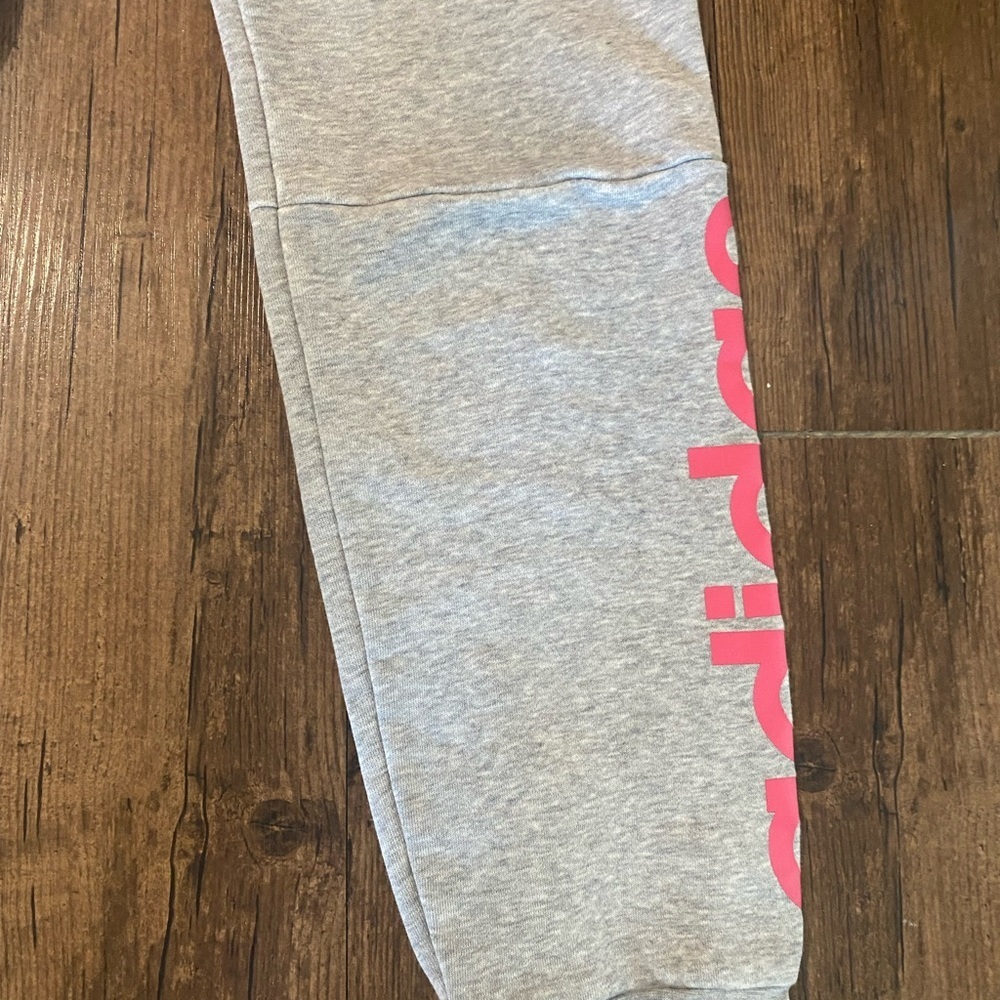 Adidas Kids Gray Joggers with Pink Logo - Picture 7 of 8